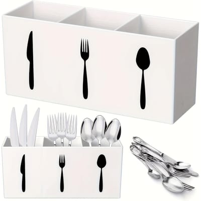 3-laags Plastic Bestek Organizer Grote Duurzame ABS Bestek Opbergdoos met Open Planken voor Vorken, Messen, Lepels & Servetten Keukengerei Houder