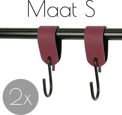2x Leren S-haak hangers - Handles and more® | BORDO - maat S (Leren S-haken - S haken - handdoekkaakje - kapstokhaak - ophanghaken)