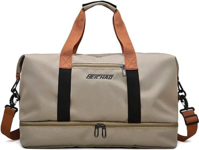 SJTOER Sporttas met Schoenenvak en Natvak – Sporttas en Reistas – Weekendtas – Unisex – Khaki – 46 × 25 × 28 cm