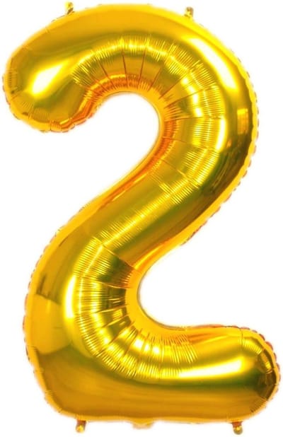 Folie Ballon Cijfer 2 Jaar Goud 70Cm Verjaardag Folieballon Met Rietje