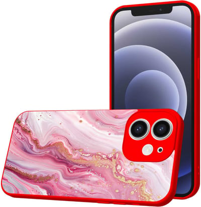 Smartphonica Telefoonhoesje Geschikt voor iPhone 12 met Roze Marmer opdruk - TPU Back Cover Case Rosé Marble Design - Rood geschikt voor iPhone 12