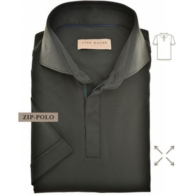 John Miller Slim-Fit Hyperstretch Short Sleeve Zip-Polo Donker Groen / male
