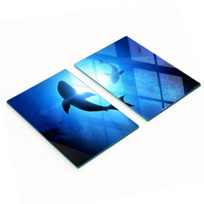 Multifunctionele decoratieve glazen borden met print van twee haaien, 2x40x52 cm