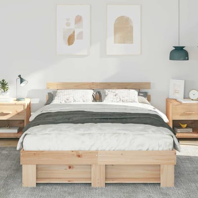 vidaXL - Bedframe - met - hoofdeinde - Bruin - 150 - x - 200 - cm - Massief - grenenhout