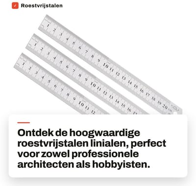 Dailygoods- Liniaal 20 cm - Roestvrij staal - Dubbel leesgereedschap - Architectonisch ontwerp - Meting - Stevig en duurzaam - Meetlat