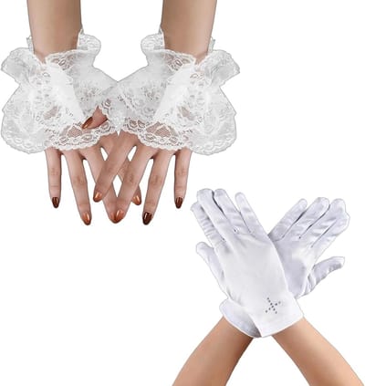 Elegante Witte Communiehandschoenen voor Dames - Kristallen Cross en Kanten Vingerloos - Ideaal voor Communie, Bruiloften en Feestelijke Gelegenheden