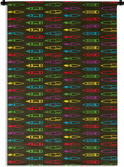 Wandkleed - Wanddoek - Potloden - Patronen - Stift - Regenboog - 60x90 cm - Wandtapijt