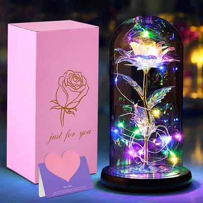 Verlichte Rode Roos in Glazen Stolp - Eeuwige Zijden Bloem met LED Licht, Romantisch Cadeau voor Vrouwen