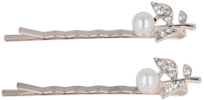 Haarsoires Haarspeld Schuifspeldjes 6cm - Bloem Parel Strass - Zilver - Set van 2 - Haarklem - Haarclip - Haaraccessoires voor Dames & Kinderen - Hair Clip - Decoratieve Haaraccessoire