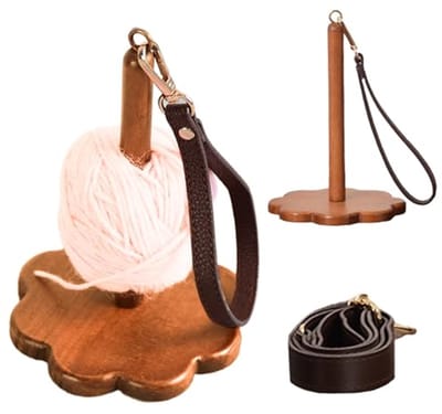 longziming -Garenhouder Bloemvorm - Wolhouder - Handwerk Accessoire - Verward-vrije Garenaanvoer - Multifunctioneel Gebruik - Massief Notenhout - Stabiel & Elegant - Lichtbruin