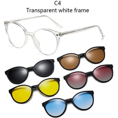 1207 Lunettes de Soleil à Clip Magnétique Rétro Monture à Ressort Jambes Unisexes Lunettes Myopie Design à Enclipser pour Hommes Femmes 6 IN 1 gray