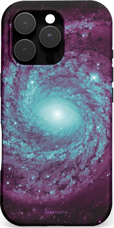 Casetastic hoesje geschikt voor Apple iPhone 16 Pro - MagSafe - Dubbellaagse bescherming - Nebula zonnestelsel - Fashion Case - Zwart Donkerblauw Grijs Lavendel