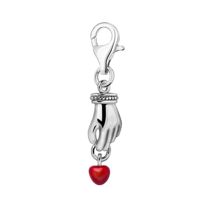Quiges – 925 - Zilver – Charm - Bedel - Hanger - 3D Hand met Hart - met – sterling - zilver - karabijnslot - geschikt - voor - Bedelarmband HC256