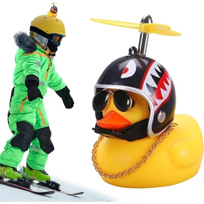 Waledano® Auto Eendje Decoratie - Geschikt voor Auto -Motor - Fiets -Decoratie - speelgoed- accessoires - bad eendjes met Helm, Zonnebril en metalen Ketting