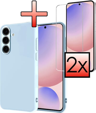 Hoesje - Met 2x Screenprotector - Geschikt voor Samsung Galaxy S24 FE - Sterk & Shockproof - Back Cover - Siliconen Case - Telefoon Hoes - Lichtblauw