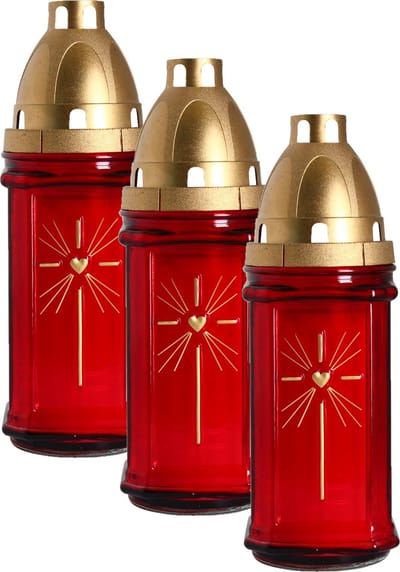 Grafkaars/gedenklicht met deksel - 3x stuks - rood - 8 x 22 cm - 3 dagen brandtijd - Graflichten/herdenkingslichten