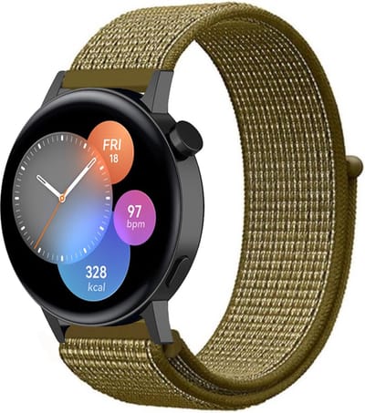 Nylon bandje geschikt voor Huawei GT 3 42mm / Huawei GT 3 Pro 43mm / Huawei GT 2 42mm - Olijf Groen