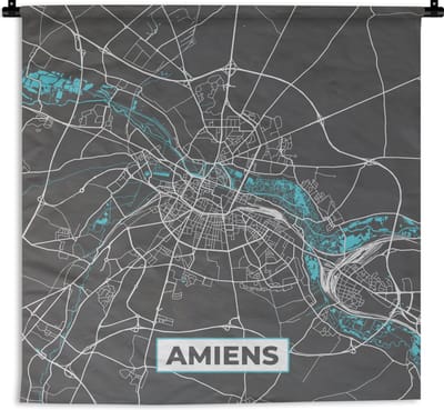 Wandkleed - Wanddoek - Frankrijk - Kaart - Stadskaart - Kaart - Plattegrond - Amiens - 180x180 cm - Wandtapijt