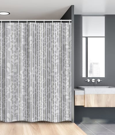 New Bed, Grijs en Wit Bloem Gestreept Douchegordijn Badkamer Decor Set met Haakjes, 120 cm B 180 cm L
