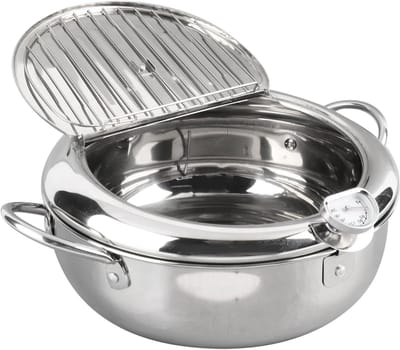 Roestvrijstalen Frituurpan - Mini Friteuse - Thuis Frituren - Met Nauwkeurige Thermometer - 24 Cm Diameter - Zilverkleurig