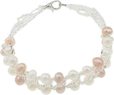 Zoetwaterparel armband Annabelle - echte parels - wit - zalm - oranje - zilver - luxe sieraden zakje - parel armband dames