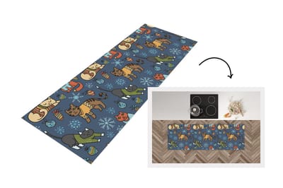 Keukenloper - Loper keuken - Kat - Dieren - Kerst - Patroon - 150x50 cm - Keukenloper vinyl