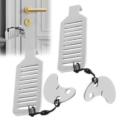 2 stuks - Deurstopper - Draagbaar deurslot - Slot - Draagbare beveiliging deursloten - Antidiefstal deurstopper - Anti-inbraak deurstopper - diefstalbeveiliging - voor reizen, appartementen, hotels, scholen, vakantiehuizen - 8*3 cm - zilver