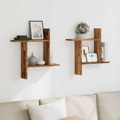 vidaXL - Wandschappen - 2 - st - 50x12x50 - cm - bewerkt - hout - oud - houtkleurig