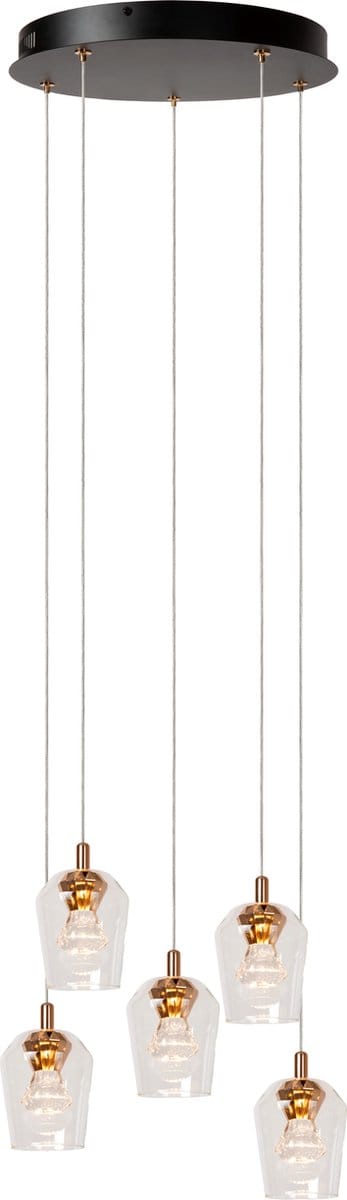 Lucide BERLIANE - Hanglamp - Ø 34 cm - LED Dimbaar - 5x4W 2700K - Met vervangbare LED-module - Transparant | Essential