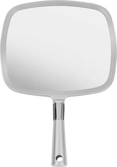 Handspiegel met handvat – grote handspiegel voor kapsel, kapper en salon voor mannen en vrouwen (zilver)