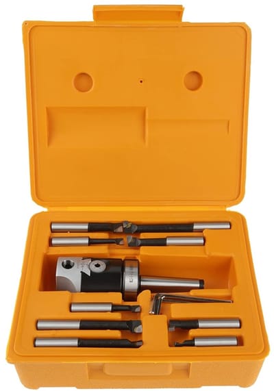 Set van 12 Stukken Snijkoppen en Boorstangen voor Freesmachines - Tungsten Carbide, MT2 naar M10, Inclusief 9 Stuks 12 mm Boorstangen voor Precisiewerk