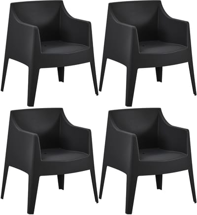 CLP Bartal tuinstoelen set van 4 - stapelbaar - polypropyleen - weer- & UV-bestendig - 150 kg belastbaar - met afwateringsgaten - zwart