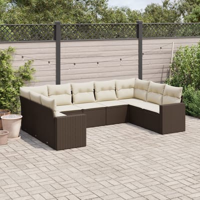 vidaXL - 9-delige - Loungeset - met - kussens - poly - rattan - bruin
