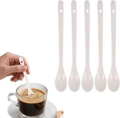 Set van 5 Porseleinen Lepels - Ceramische Soepenlepel met Lange Handgreep voor Koken en Serveerdoeleinden, Ideaal voor Soep en Pap