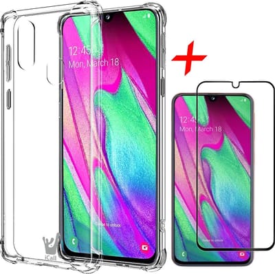 Hoesje geschikt voor Samsung A40 en Screenprotector - Transparant Shock Proof + Screen Protector Full