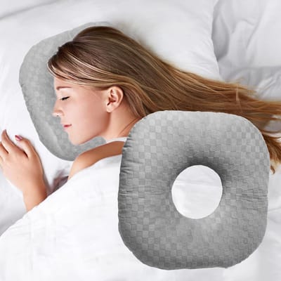 Hoofdkussen - slaapkussen - Oorpiercing kussen - Ergonomisch contour - Oorpiercingkussen voor zijslapers met een oorgat voor CNH en oorpijn, oorontsteking, doorligwonden, katoenen O-vormig slaapkussen voor op de zij, oorbeschermingskussen Grijs