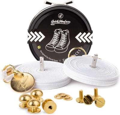 Quick shoelaces - Met één hand veters strikken - Prestige Snow White - Gecoat met met een laagje 24k goud - Schoenveter met fixatie spikes - Wit