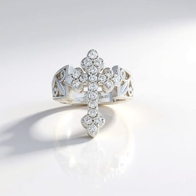 Cavill - Zilveren ring met 20 Cambodjaanse zirkonen 0,837 ct - 925 Sterling zilver gerhodineerd - Elegant kruisdesign - Ronde zirkonia 2 mm