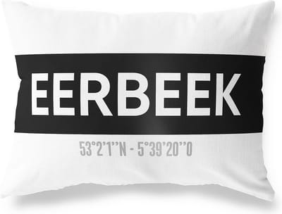 Tuinkussen EERBEEK - GELDERLAND met coördinaten - Buitenkussen - Bootkussen - Weerbestendig - Jouw Plaats - Studio216 - Modern - Zwart-Wit - 50x30cm