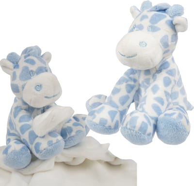 Suki Gifts giraffe baby geboren knuffels set - tuttel doekje en knuffeltje - blauw/wit
