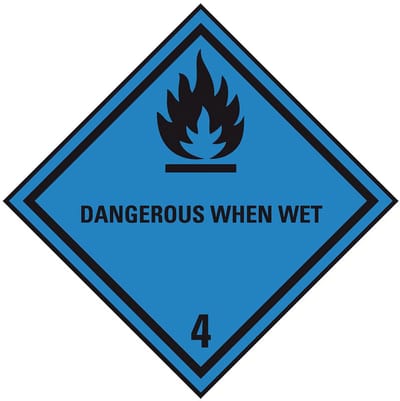 ADR klasse 4.3 sticker ontvlambaar met water met tekst 150 x 150 mm