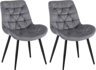 CLP Rossford Set van 2 eetkamerstoelen - klassiek - met rugleuning - velvet - fluweel - Fluweel/donkergrijs