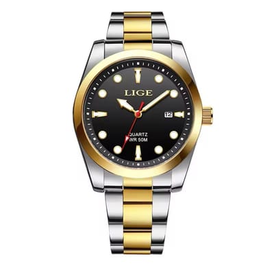 Lige - HerenHorloge - Polshorloge - Heren - Horloge - Horlogedoos - Mannen - Zilver - Goud/Zwart - RVS