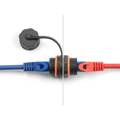 Delock Cable Connector RJ45 jack to RJ45 jack Cat.6A with M20 thread and protective cap IP68 dust and waterproof