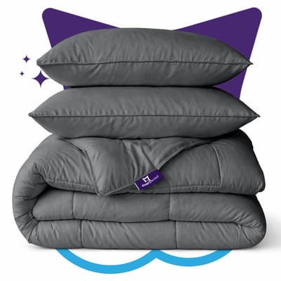 Slaapspeciaal eazydekbed 200x220 cm Grijs Met Kussenslopen – Wasbaar Hoesloos Dekbed Zonder Overtrek – Inclusief Twee Kussenslopen – All Year Dekbed – Extra Lang – Anti Allergisch – Perfect Voor Elke Seizoen – Tweepersoons Dekbed Zonder Overtrek