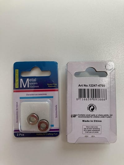 Metal spacers, Platinum, 10x5mm, 2pcs