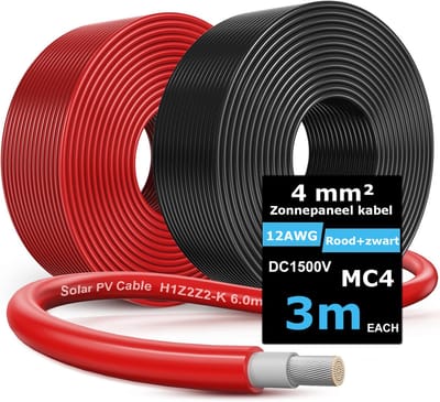 4 mm² - 1 paar 3 m Rood + 3 m zwart - MC4 verlengkabel - Zonnepaneel kabel - Solar kabel - Fit MC4 mannelijk naar MC4 vrouwelijk