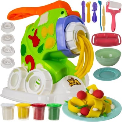 Kruzzel klei set noodle maken - Colour clay diy noodle maker set met 4 kleuren klei - Inclusief pastamachine
