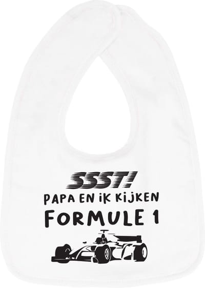 Hospitrix Slabbetje met Tekst "SSST! Papa en Ik kijken Formule 1" Wit - Kerstcadeau - Cadeau Zwangerschap - Baby Kwijldoek - Kwijllap - Morslap - Bavette | Cadeau voor Papa | Aanstaande Vader | Vaderdag