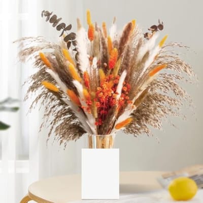 61 stuks gedroogd bloemenboeket met pampasgras, eucalyptus en gypsophila - natuurlijke decoratie voor huis, tafel of bruiloft - rustieke boho stijl